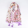 Wholesale 2019 latest arabic ladies scarf fashion purple retro cashew tassel long woman polyester print scarf