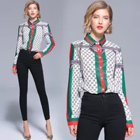 

Hot Sale Fashionable new style temperament Summer Women show thin printing Elegant simplicity Long Sleeve Tops Shirt Blouses
