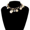 2019 Newest Women Boho Pearl Punk Retro Charm Gold Coin Choker Necklace