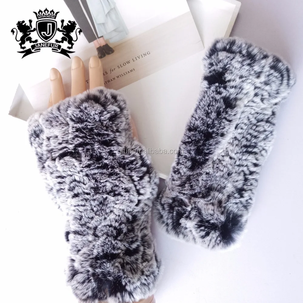 grey fur gloves