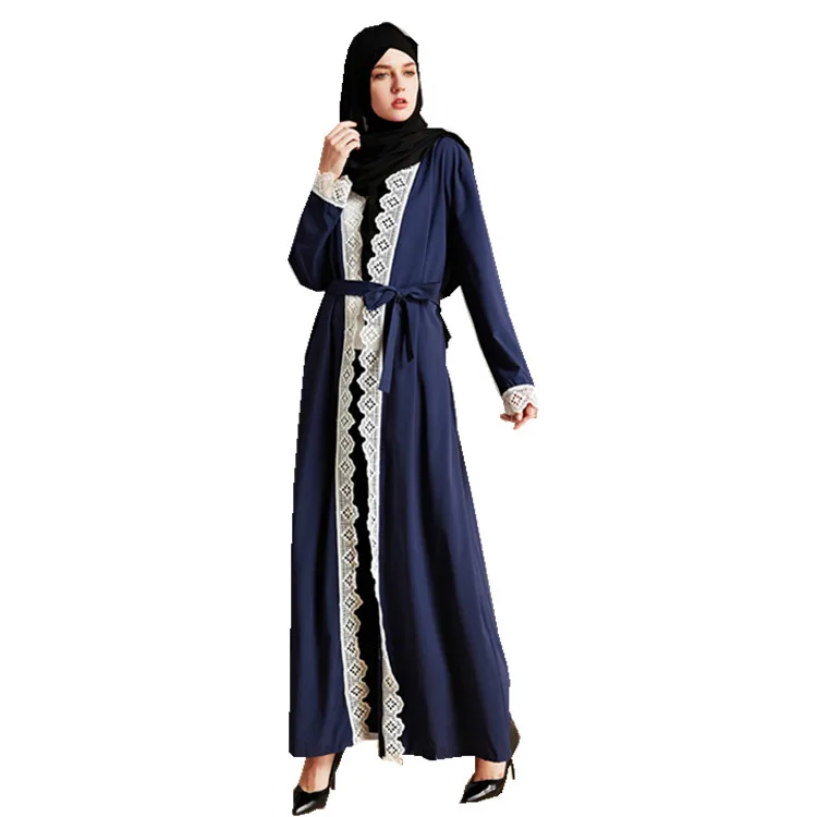2017 newest popular dark blue fashion design front lace open abaya muslim clothing
2017 newest popular dark blue fashion design front lace open abaya muslim clothing