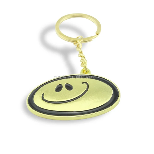 exquisite smiling face golden metal keychain