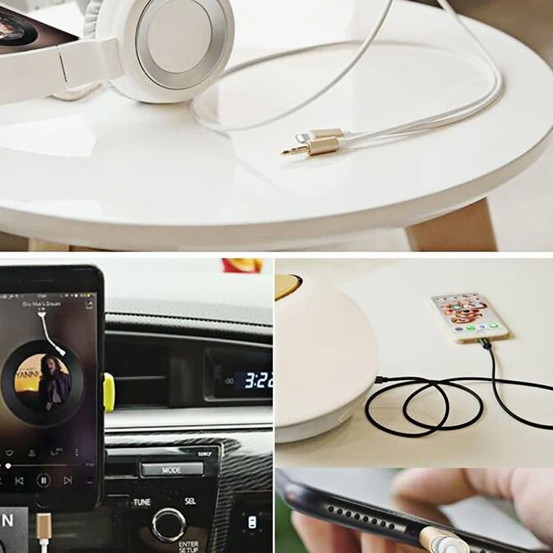 Portefeuille 3.5mm Male Aux Stereo Audio Gold Cord cable for Apple iPhone 8 X 7 Plus 6 6S Headphone Adapter to Car Stereo 3.5 mm (3)