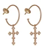 China ebay jewelry rose gold white rhinestone dangle cross hoop stud earrings