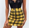 X84664B New Sweet design front zip lady tight plaid stitching mini skirt