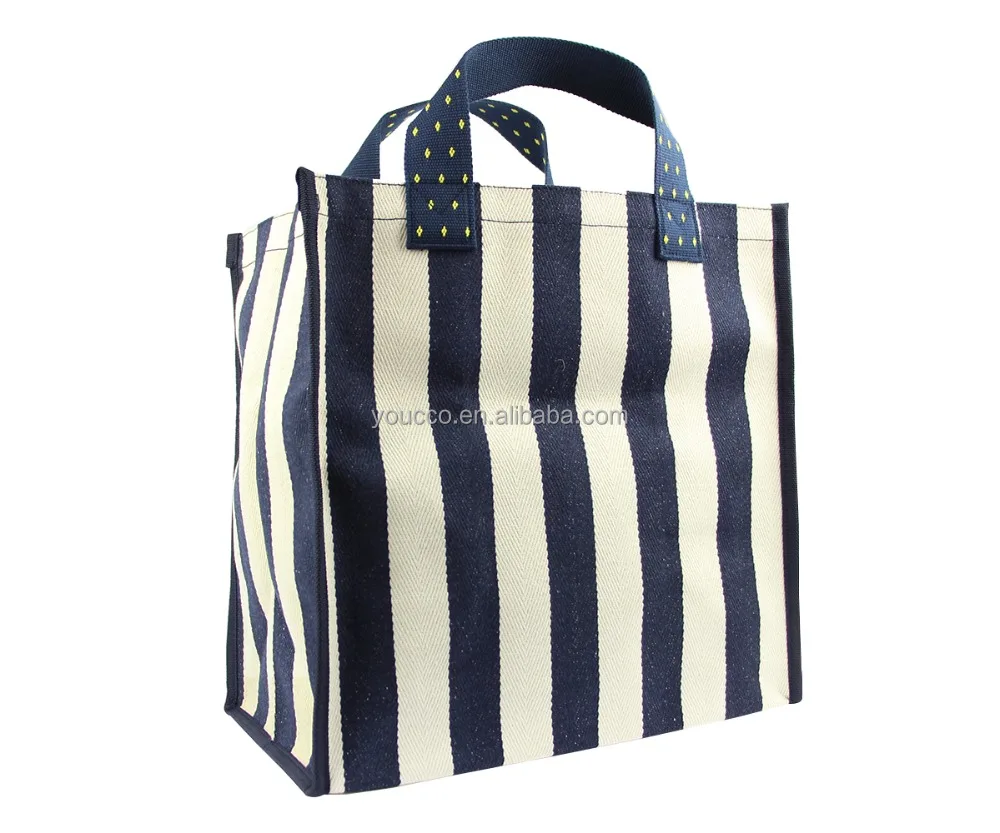 striped canvas tote bag