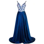 New Product Long Navy Embroidery Women Sling V-neck Sexy Formal Evening Dress Summer