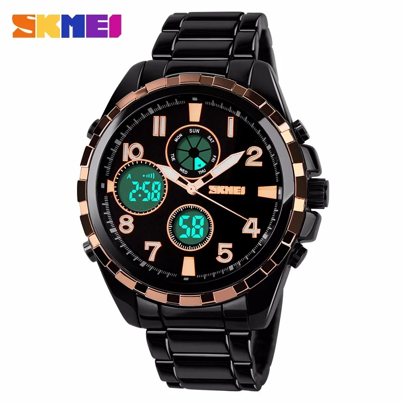 

SKMEI 1021 luxury dual time watch digital led japan analog clock military zinc alloy strap men 30m waterproof sports dive watch