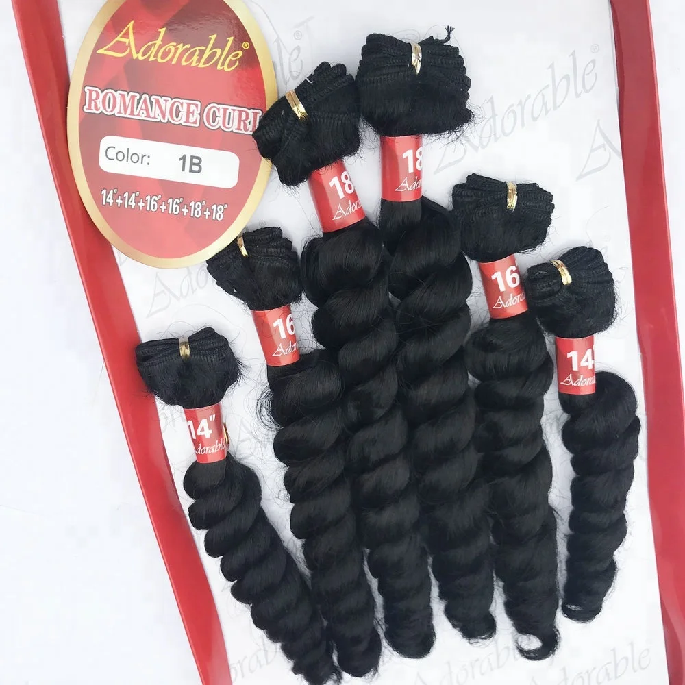 

cheap natural color synthetic weave hair packs,synthetic hair bundles in package,romance curl 6pcs loose wave