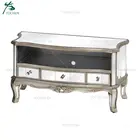French Vintage Antique Silver Mirrored Glass TV Cabinet Stand Unit Table