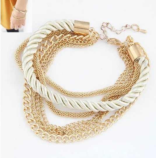 B4 Fashion Jewelry Elegant Gold Chain Braided Rope Multilayer Bracelet Hand Chain for Women Weave Leather Bracelets Pulseras