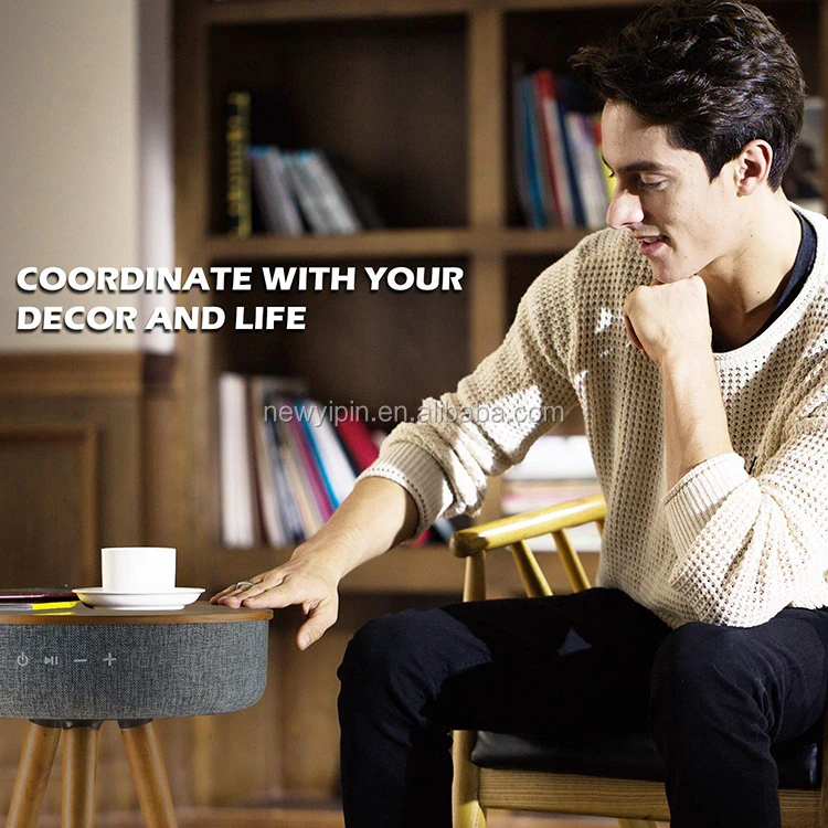 Modern Home Studio Smart Table with Built in 6600mAH Bluetooth Speaker & Wireless Qi Charger - Ash Wood Bed Room Speaker - ANKUX.COM