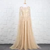 Custom Made Heavy Beaded A Line Champagne Long 2018 New Women's Evening Dresses Cape Long Sleeve Suzhou Evening Dresses Gowns