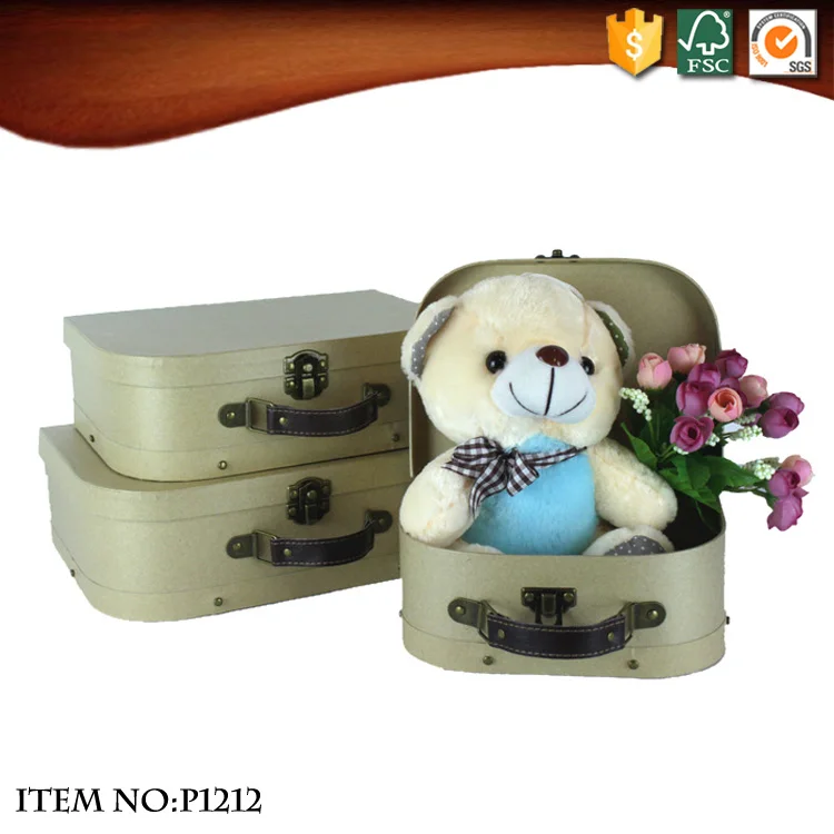 OEM Mini Kraft Paper Cardboard Suitcases with PU leather handle