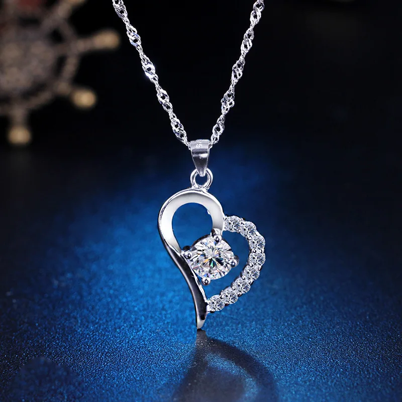 Wholesale 925 Silver Purple Heart Pendant Necklace