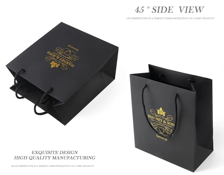 foil stamping small matt laminated black shopping gift paper bag