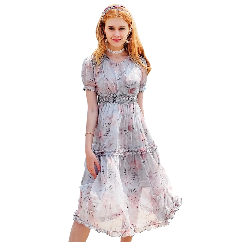 2018 summer new women's fashion v-neck long temperament lady printed chiffon dress, Shown
2018 summer new women's fashion v-neck long temperament lady printed chiffon dress, Shown