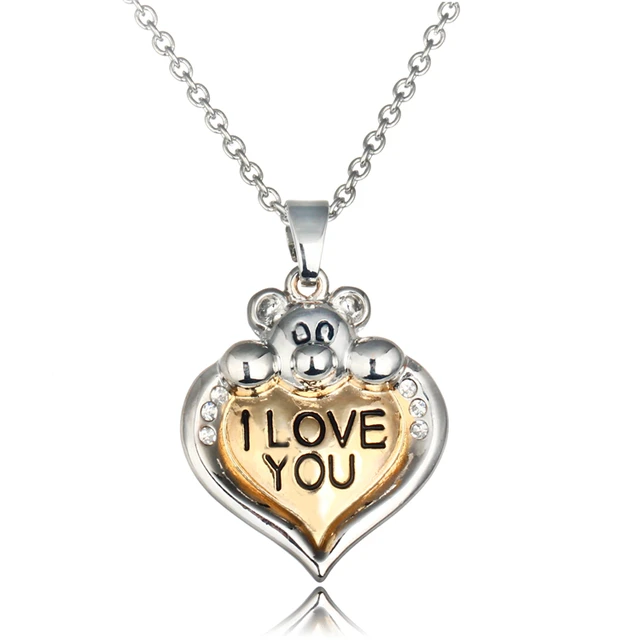 yiwu wholesale silver crystal little bear heart pendant necklace