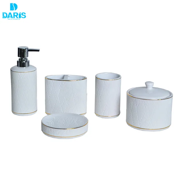 5 piece white ceramic bathroom gift accessories bath set