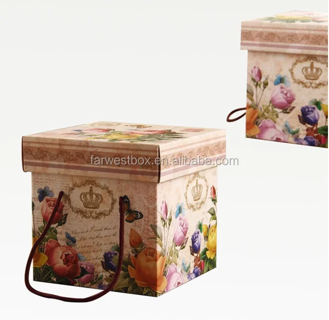 square paper gift box with handle material e flute corrugated