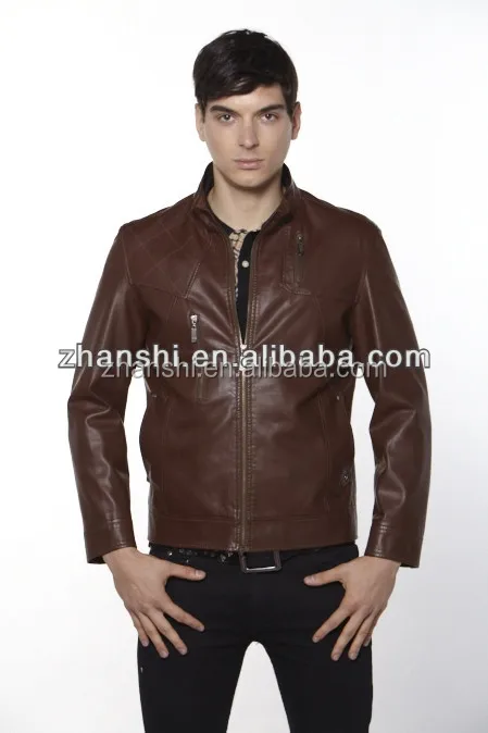 Russian Style High Quality Men's Motorcycle Brown PU Leather Jacket