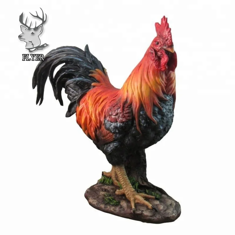 Artificial Feather Colorful Rooster Cock Statue Home Garden Figurine 35cm