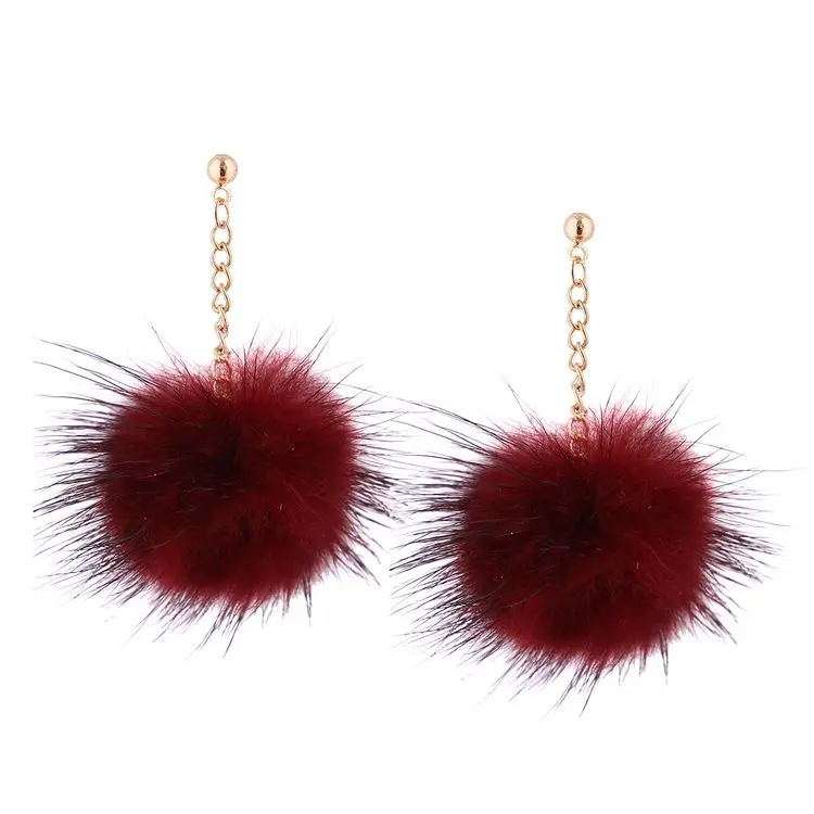 Simple Design Gold Plated Winter Hot Sell Black Red Rabbit Fur Puffer Ball Dangle Earrings, Red black white blue green brown
Simple Design Gold Plated Winter Hot Sell Black Red Rabbit Fur Puffer Ball Dangle Earrings, Red black white blue green brown