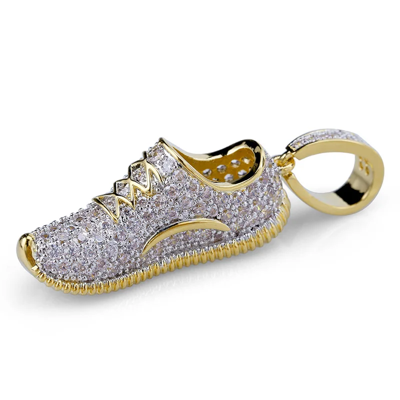 18k Gold Finish HipHop Simulierte Diamanten Voll Iced Out Yeezy Schuh Anhänger