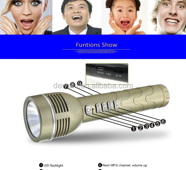 portable handheld flashlight tf card mp3 music player led torch with charging usb.jpg