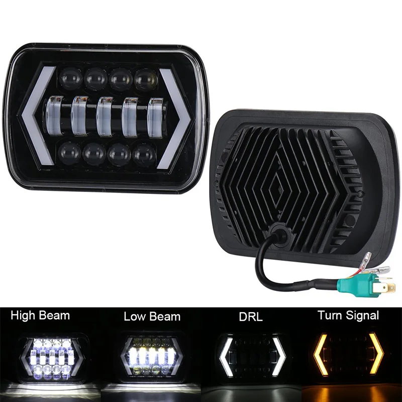 FADUIES 5x7 inch Square LED Headlamp Arrow Angel Eyes DRL Turning Replaces H6054 H5054 H6054LL For Trucks Jeep Wrangler XJ YJ (7)
