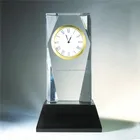Popular crystal cube shape desk clock glass block with black base for office decoration