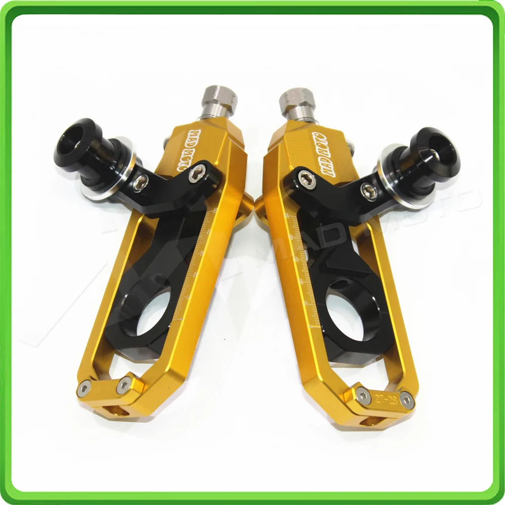 Motorcycle Chain Tensioner Adjuster with paddock bobbins kit for Yamaha R1 YZF-R1 2004 2005 Gold&Black (3)