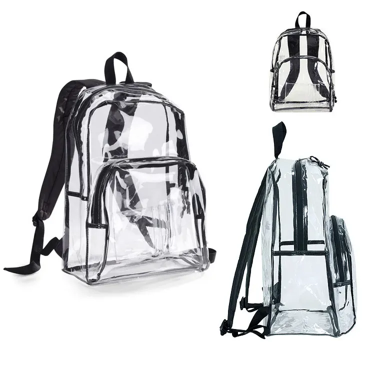 Transparent 17.5" Kids Pvc Clear Plastic Backpack With Black Red Trim