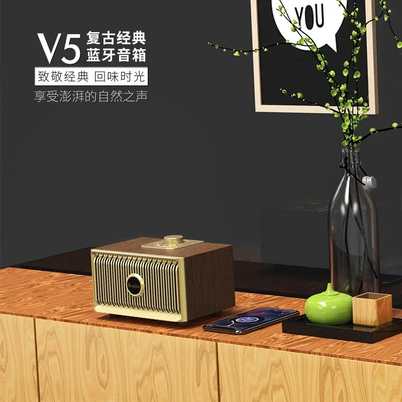OneDer V5 bamboo speaker bluetooth bluetooth speaker wooden box vintage bluetooth speaker - ANKUX.COM