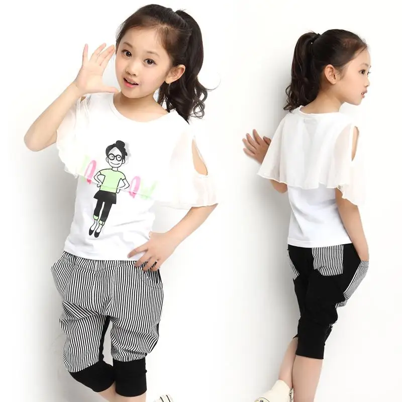 2015 fashion summer baby clothing set Girl sets girl dress girls 2pcs suits batwing sleeve shirts/blouse+ legging