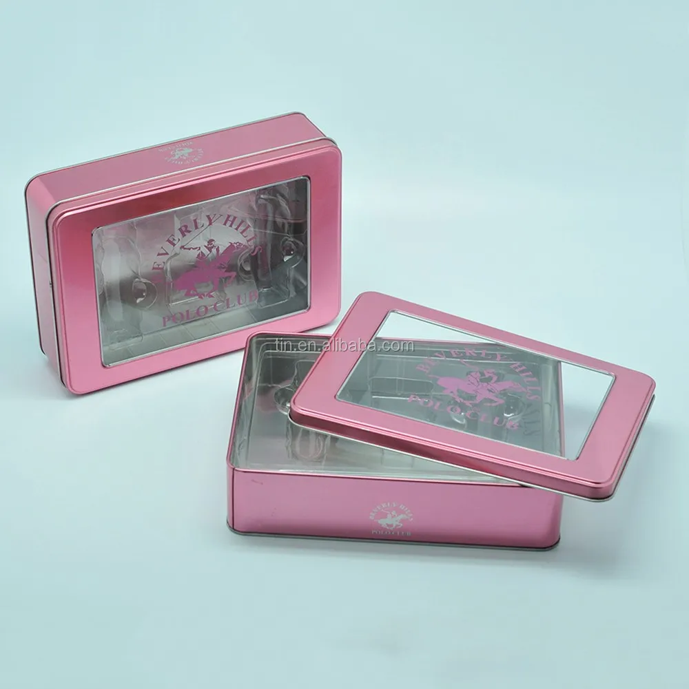 watch tin box with pvc window