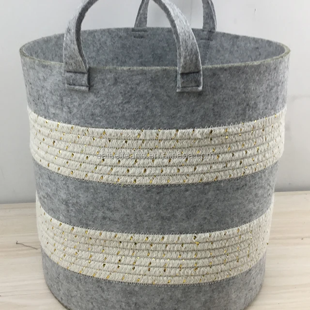 felt & cotton rope woven sewing round storage basket with