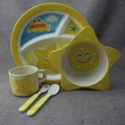 Children 5pcs Tableware Set Kids Bamboo Fiber Meal Plate Baby Eco-Friendly Cartoon Feeding Set