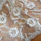 promotion net tulle chemical lace embroidery fabric white beaded lace fabric applique with pearls HY0936-2