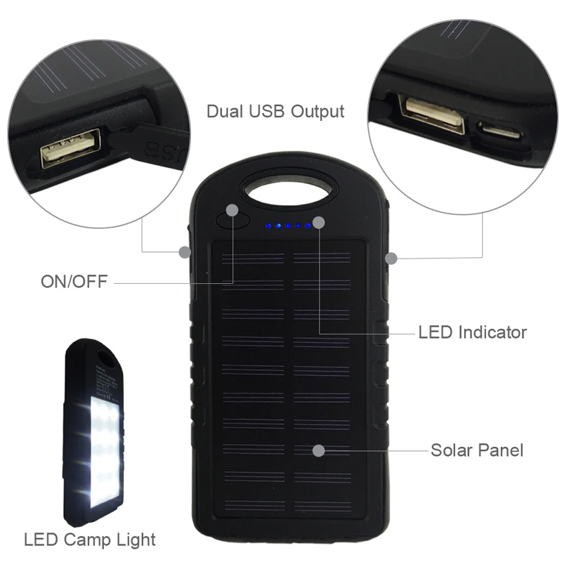 Waterproof solar power bank 60000mah solar portable charger for iphone 7 charger - ANKUX.COM