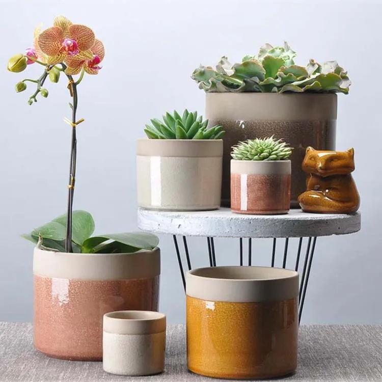 Home and garden modern crackle glazed cheap table ceramic pots plant round flower pot