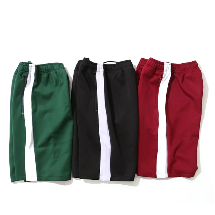 Polyester Spandex Side Stripe Track Shorts Men, Black/green/red