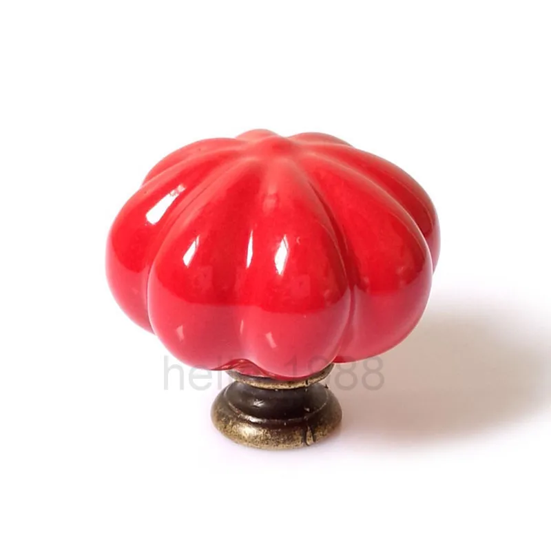 5pcs 34mm Red Pumpkin Ceramic Cabinet Knobs Cabinet Cupboard Dresser Drawer Knobs Handles Pulls Kitchen Bedroom Kid's Room