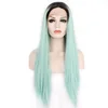 22" Long Straight Heat Resistant Fiber Wig Middle Part Baby Hair Green Lace Front Synthetic Hair Wigs