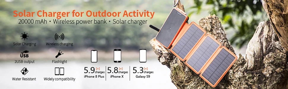 Wholesale Qi Foldable Solar Panel Waterproof 5000Mah 10000Mah Solar Charger Rohs Wireless Solar Power Bank 20000Mah - ANKUX.COM
