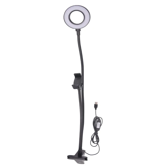Misterfoto 3.5'' cell phone holder with selfie LED ring light for live stream with flexible mobile phone clip holder desk lamp, Black / white
Misterfoto 3.5'' cell phone holder with selfie LED ring light for live stream with flexible mobile phone clip holder desk lamp, Black / white