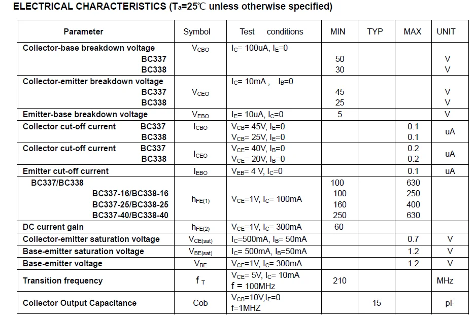 npn bc337 bc338 bc547 t0-92 power transistor