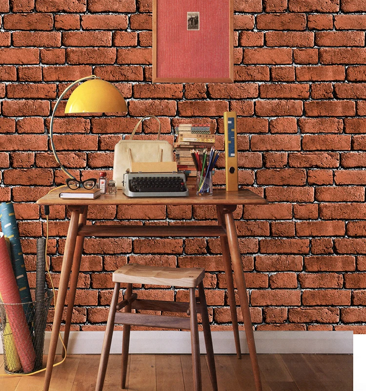 3d red brick effect paper sticker wall covering