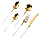 gold plated dinnerware set royal flatware set wedding shining gold plated cutlery set white handle flatware