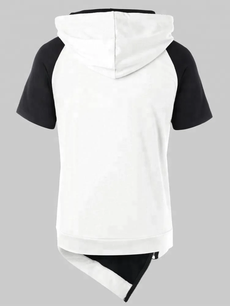 asymmetrical drawstring color block hoodie